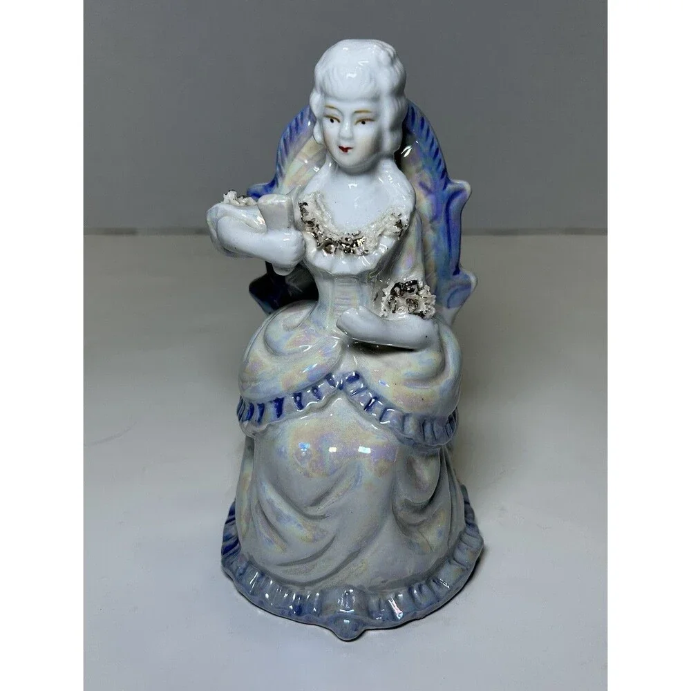 Vintage Victorian/Colonial Iridescent Porcelain Couple Having Tea (3 Pc Set)